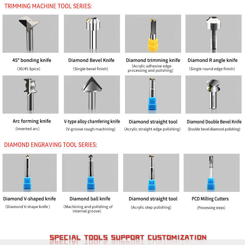 อุปกรณ์ตัด CNC Milling ทักษะจริง อุปกรณ์ตัดอุตสาหกรรม Acrylic CNC Chamfer อุปกรณ์สําหรับการตัดความเร็วสูง Acrylic